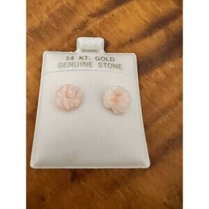 14k Gold Post Angel Skin Coral Carved Earrings